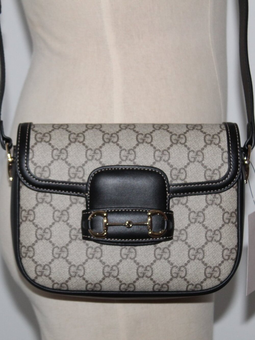 NEW Gucci GG Supreme Horsebit Icon Shoulder Bag 1955 Black Crossbody 815205